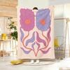 Illustration M-Matisse Style Floral Print Throw Lightweight 240g Flannel Blanket Soft Skin-friendly for Summer Cooling