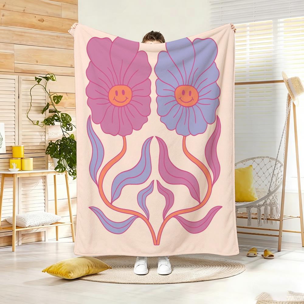 Illustration M-Matisse Style Floral Print Throw Lightweight 240g Flannel Blanket Soft Skin-friendly for Summer Cooling