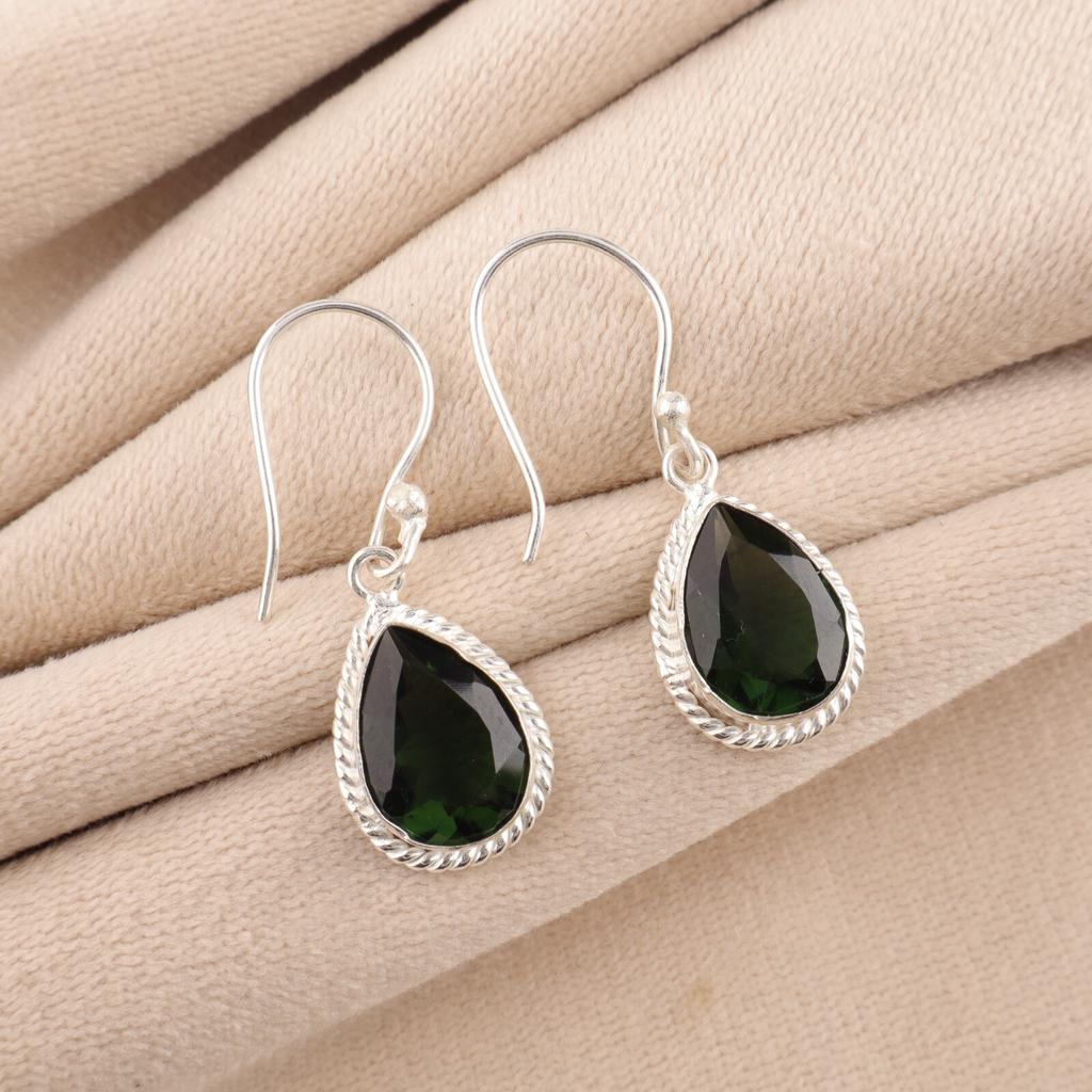 Green Tourmaline Gemstone 925 Solid Silver Jewelry Handmade Hook Earrings 1.40" EE-9-39