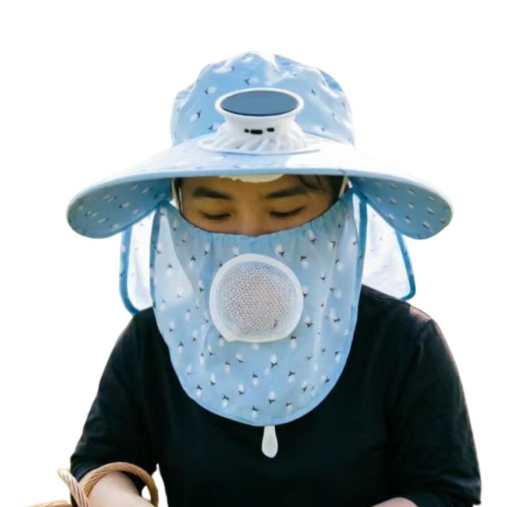 Breathable Solar Fan Hat UV Protection Elastic Wide Brim Fan Hat with Face Cover Adjustable Cooling Sunshade Hat Camping