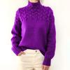Damen Pullover mit Zopfmuster, hohem Kragen und langen Ärmeln