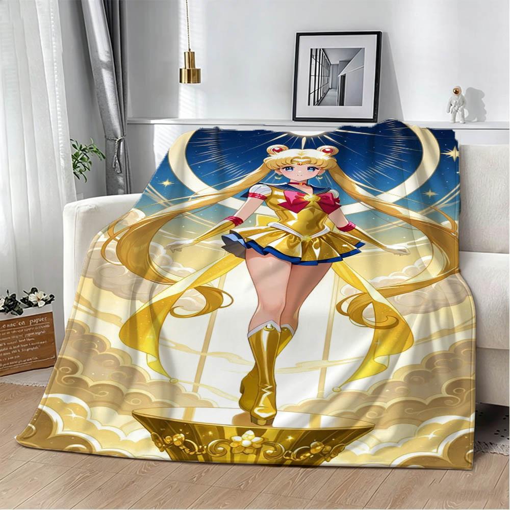 Cute Girl 3D Cartoon S-Sailor Moons Kawaii Flannel Blanket Soft Throw Blanket Art For Home Decor Bedroom Bed Sofa Picnic Gifts