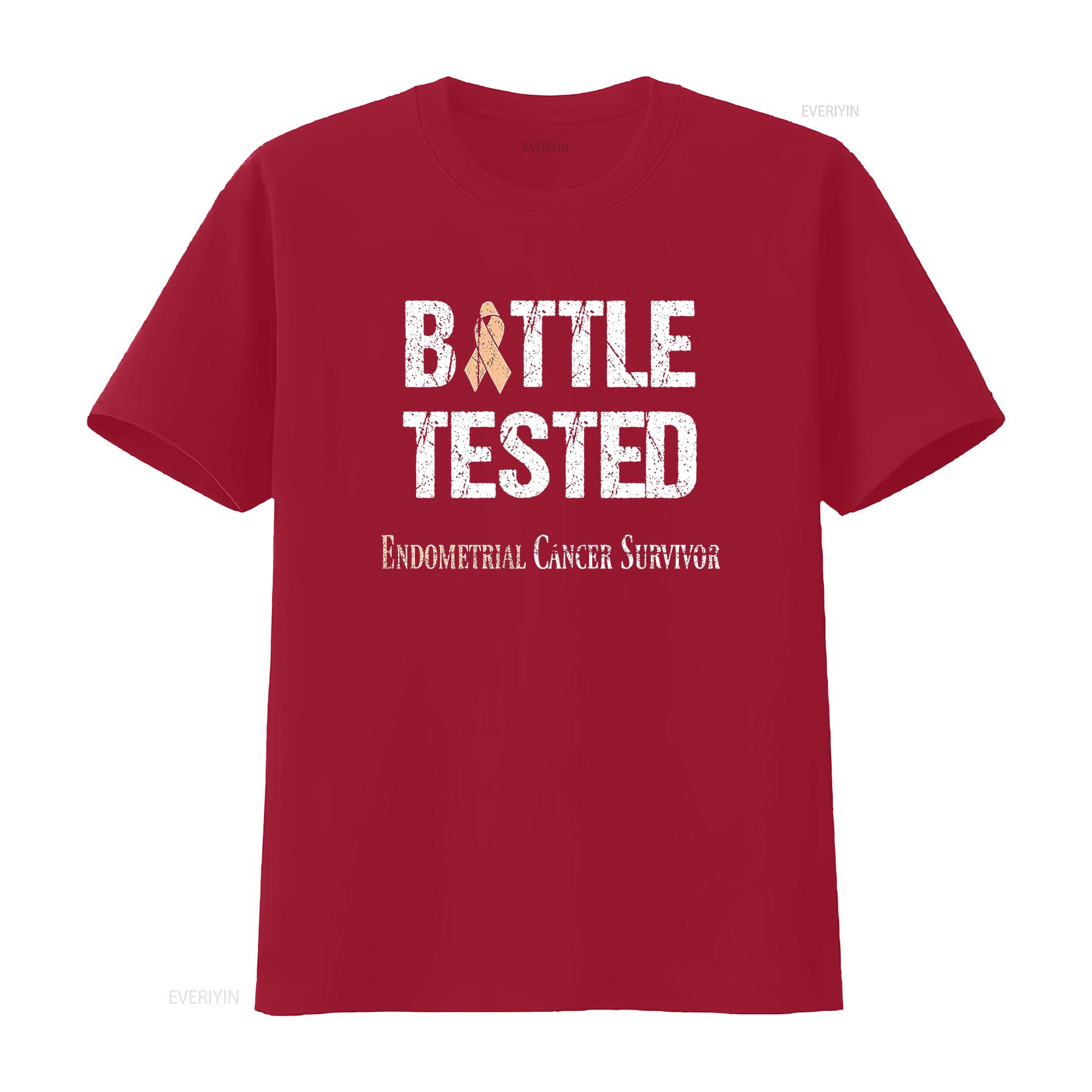 Womens T Shirt Endometrial Cancer Awareness Battle Tested Black 2XL vintage Washed graphic streetwear Stretched Stylish S
