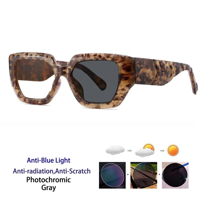 Ladies Fashion Large Frame Anti Blue Light Photochromic Reading Glasses Thick Border Prescription Eyewear