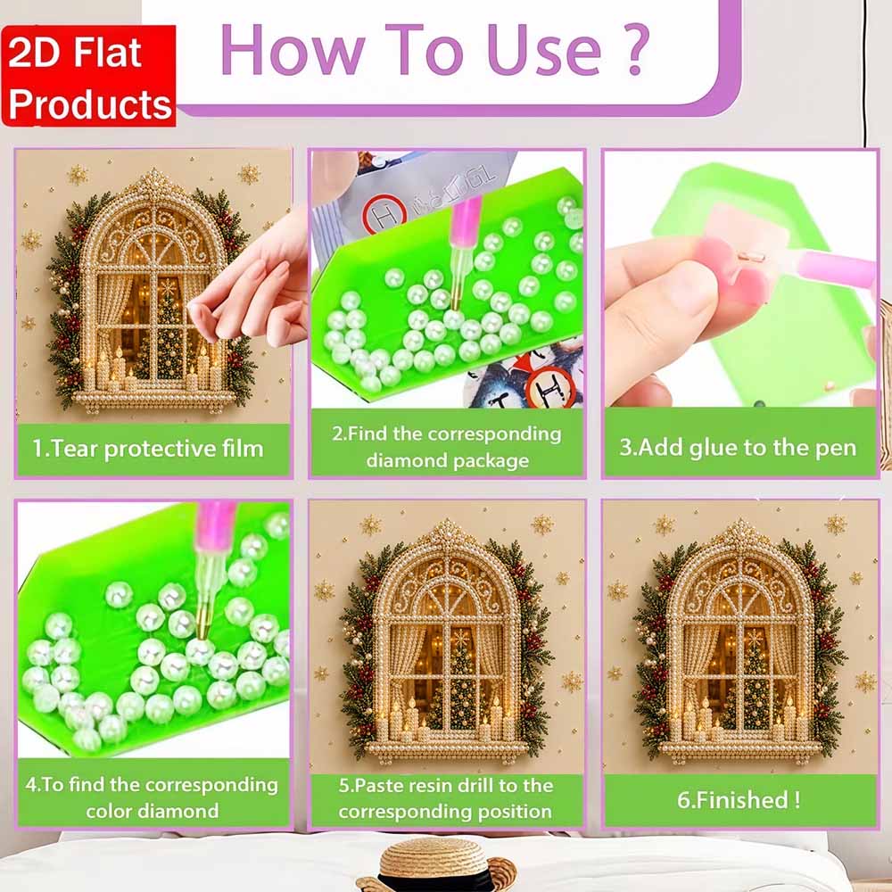 Pearl Painting Christmas Art Kit DIY Home Decor Painting. Arched Window Scene. Winter Tree. Holiday Ornament. Elegant Craft.