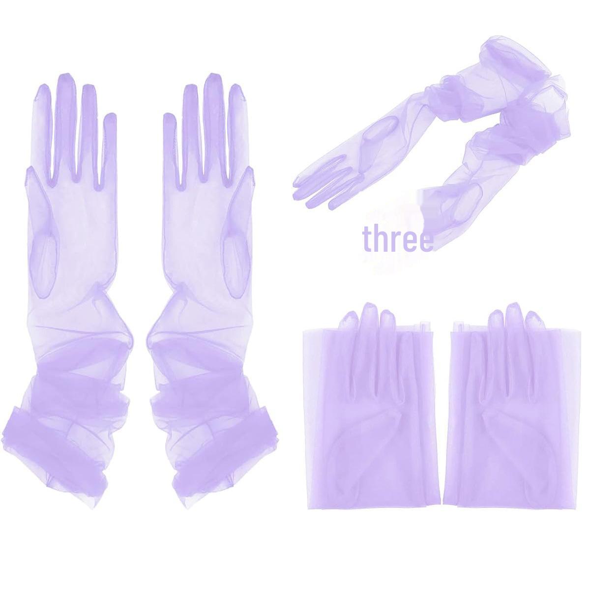 

Розширені прозорі сітчасті рукавички для весільних суконь для наречених – необхідний аксесуар для фотостудії 55cm Plain Gauze світло-фіолетового кольору