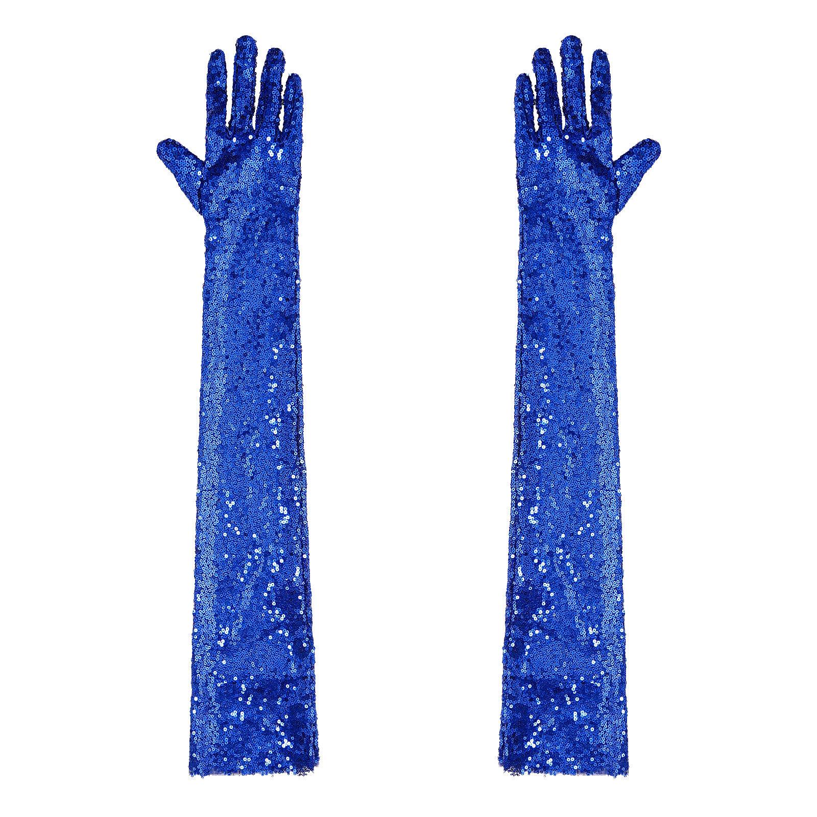 

Жіночі блискучі сітчасті довгі рукавички до ліктя Вінтажні довгі рукавички для оперного вечора One Size синій