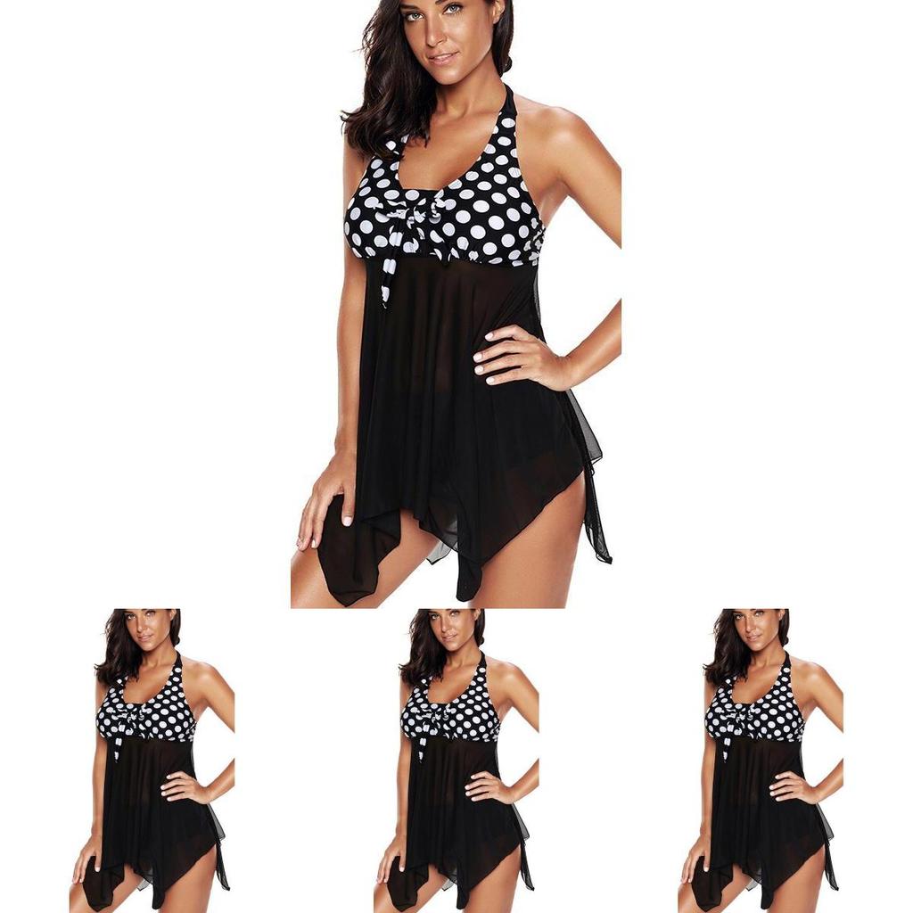 Stylish Women's Tankini Vintage Mesh Swimwear With High Waist Boxer Shorts In Dotted Design
