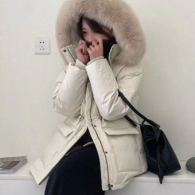 Cotton Padded Fur Parka New Big Fur Collar Down Winter Jacket Women Thick Warm Parkas Female Outerwear