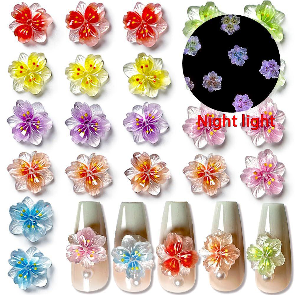 Transparent Five-Petal Flower Nail Art Decorations - Peach Blossom Design 50 pcs set