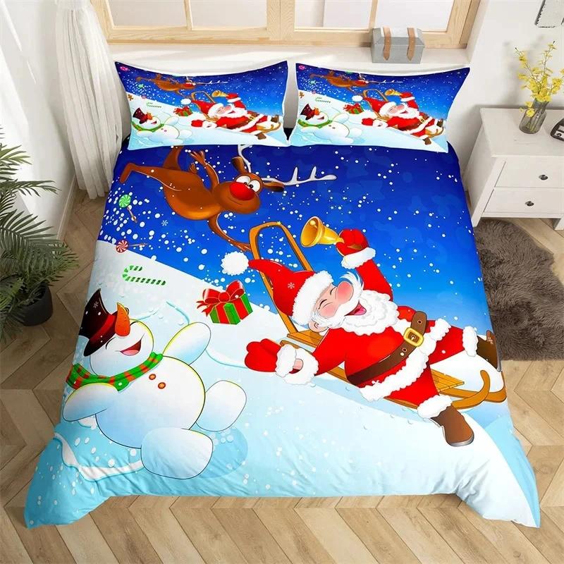 Christmas Duvet Cover Twin/Full/Queen/King Cartoon Santa Claus Bedding Set Xmas Theme Snowflake Comforter Cover for Girls Adults