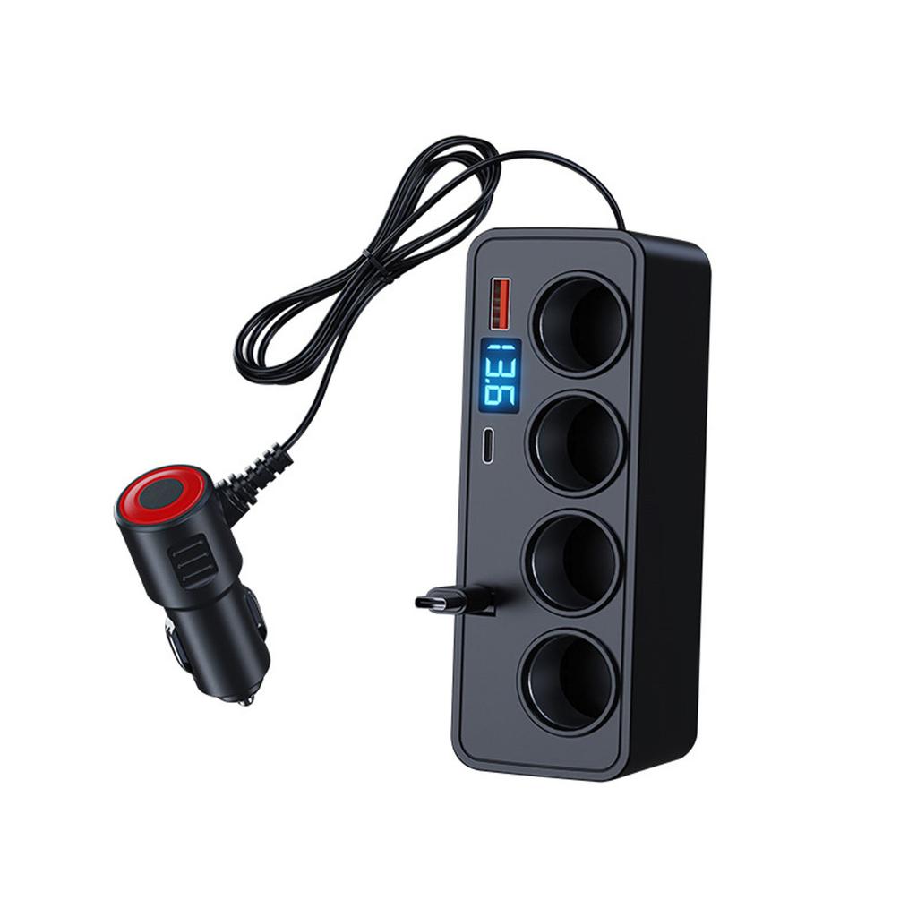 Car Lighter One To Four Lighter Multi-function Adapter Plug Super Fast Charging Retractable Cable Car Charger