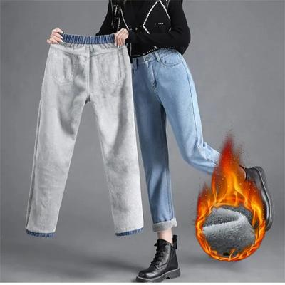 Jean slim chaud d'hiver pour femme, pantalon crayon décontracté en denim, épais, velours, taille haute, slim, droit, polaire