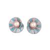 Retro High-end Diamond Stud Earrings with Small Shells and Pearls. Unique Design. Shell-shaped Colored Diamond Earrings.