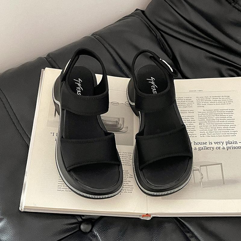 

Increase the height of the open-toe word with sandals women s fashion platform 2025 summer new Velcro versatile beach shoes sandals 35 чёрный