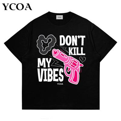 Herren T-Shirt Oversized 100% Baumwolle Harajuku Streetwear Koreanische Mode Ästhetisch Grafik T-Shirts Kurzarm Kpop Top Y2k Kleidung