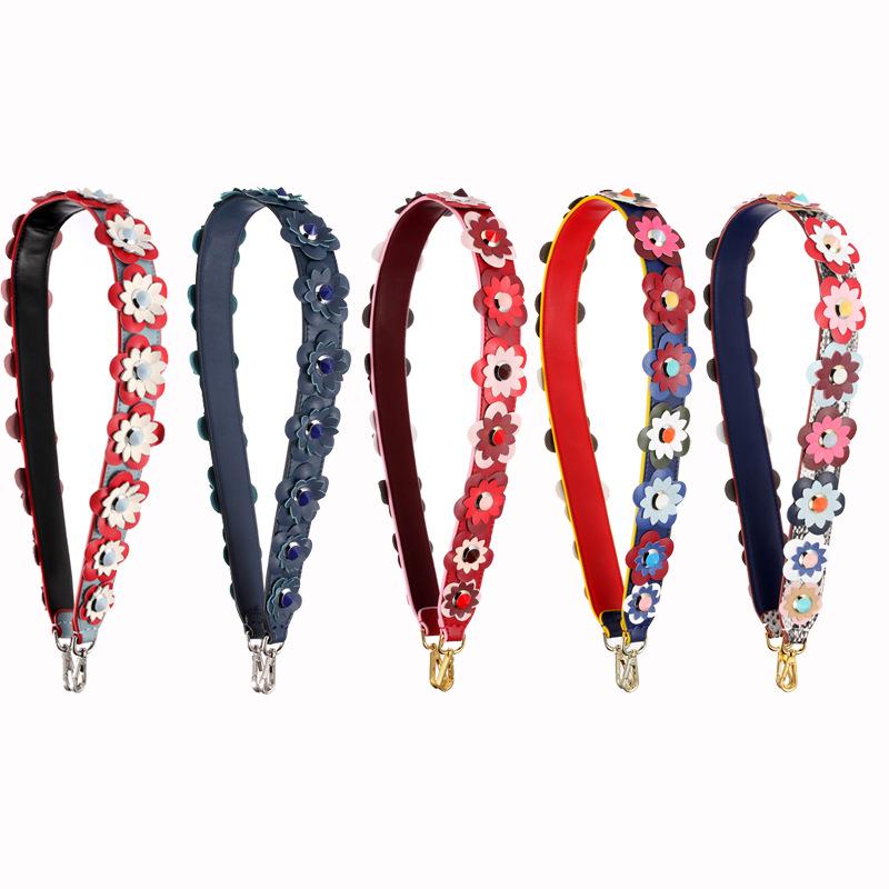 

Красочный Сверхпрочный Плечевой Ремень из Натуральной Кожи с Цветочным Дизайном для Сумок Snakeskin Red Base Flowers Gold Buckle