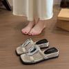 Stylish and simple salt personalized metal thick bottom one-word drag women's summer versatile light casual slope with cool slippers tide