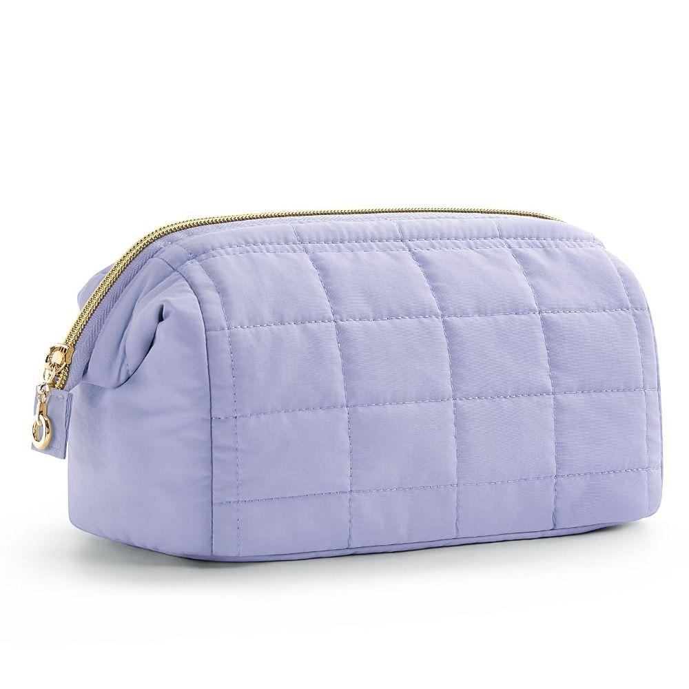Puffy Padded Travel Cosmetic Bag Solid Color Wide-open Makeup Bag Women Makeup Organizer Case Large Capacity Toiletry Bag