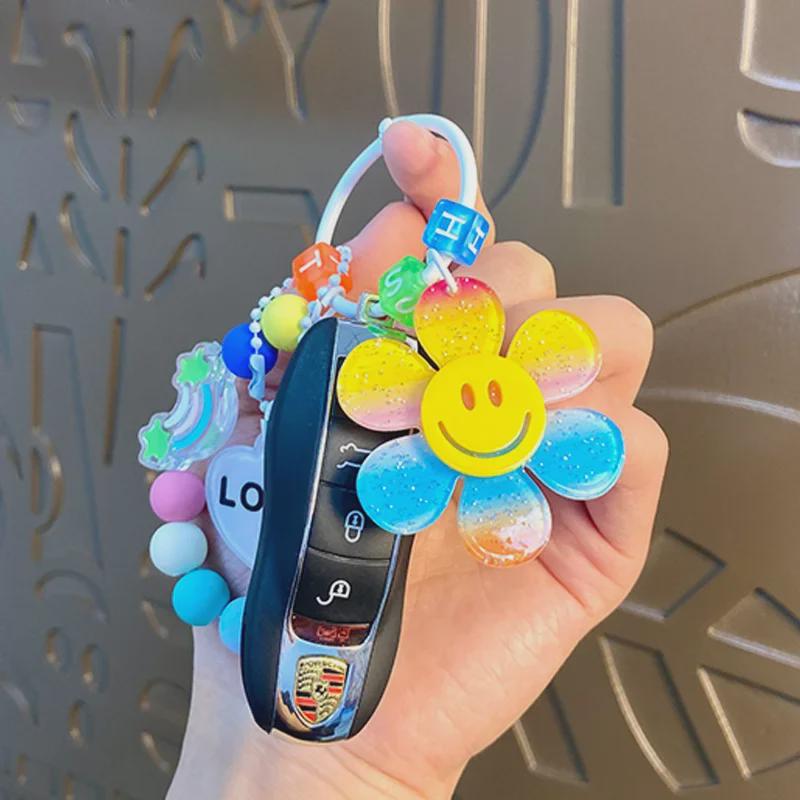 Colorful Sunflower Beaded Bracelet Keychain Gift for Women