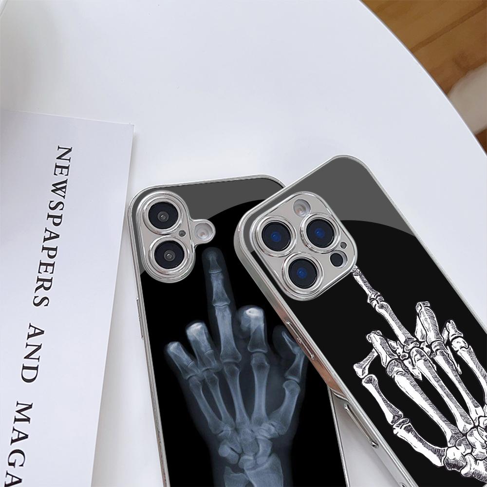 N148 Cartoon Middle Finger Phone Case for iPhone 16 15 Pro Max Samsung S24 Ultra A54 A35 Xiaomi Redmi Note 13 12 Pro Plated Frame Tempered Glass Cover