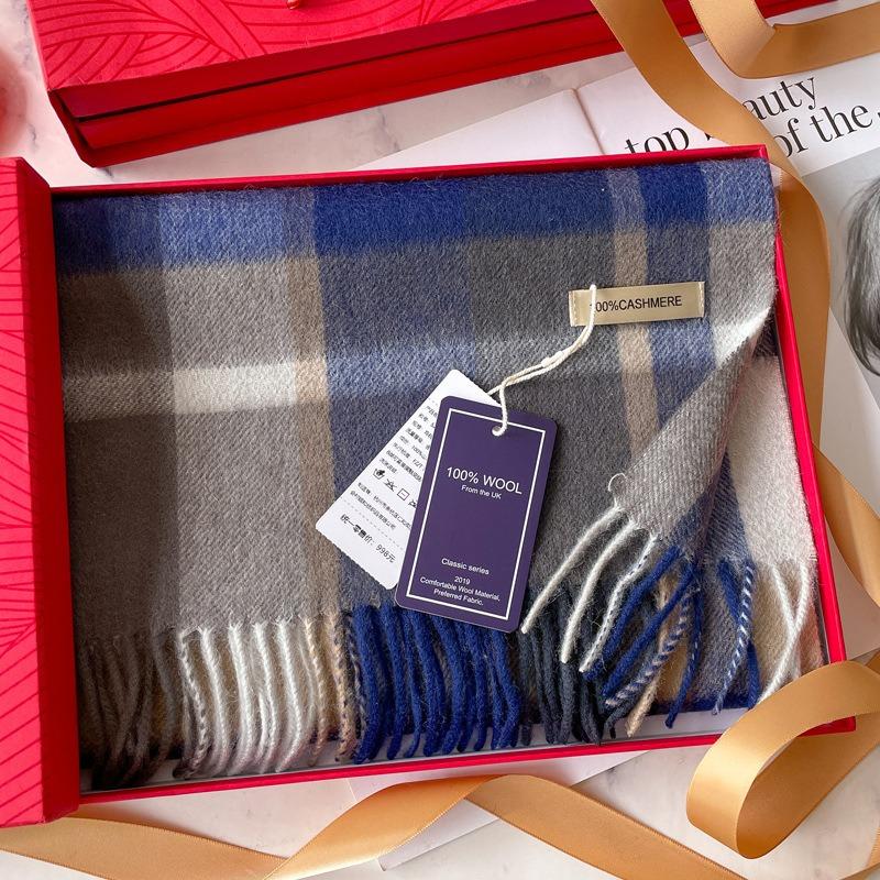 Blue plaid cashmere men's scarf to keep warm in winter British plaid men's and women's long versatile scarf for gifts