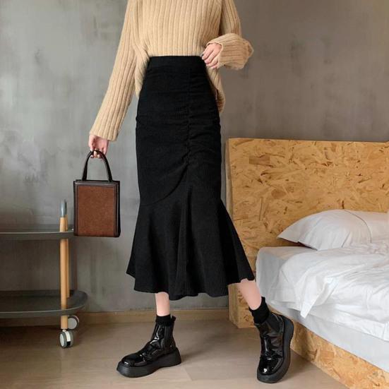 Women Fishtail Skirt High Waist Slim Fit Hip Wrapped Midi Skirt with Large Hem Solid Color Office Lady Skirt
