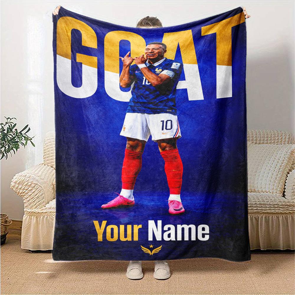 Mbappé Personalized Text Blanket Throw Customizable Blanket Warmthful Decor Versatile for Couch Chair Living Room Home Decor Four Seasons Multipurpose