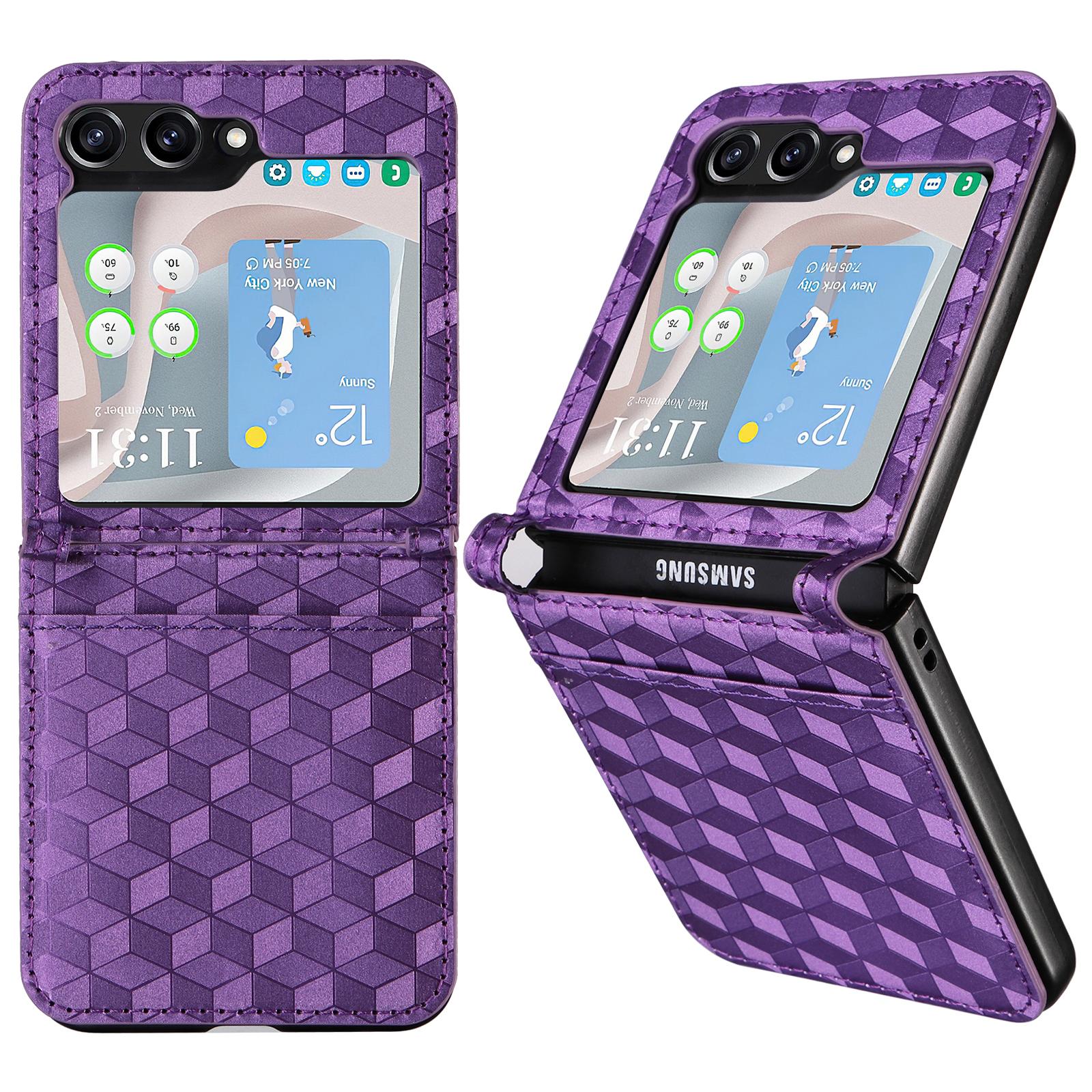 

For Samsung Galaxy Z Flip7 FE 5G/Z Flip6 5G Case PU Leather+PC Phone Cover Rhombus Card Slot Purple