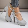 New Style Waterproof Platform High Heels Thin Heel Silver Large Size Ultra High Heel Single Shoes for Women Show 2026