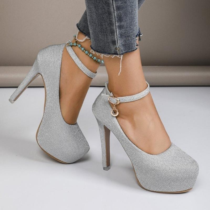 New Style Waterproof Platform High Heels Thin Heel Silver Large Size Ultra High Heel Single Shoes for Women Show 2026