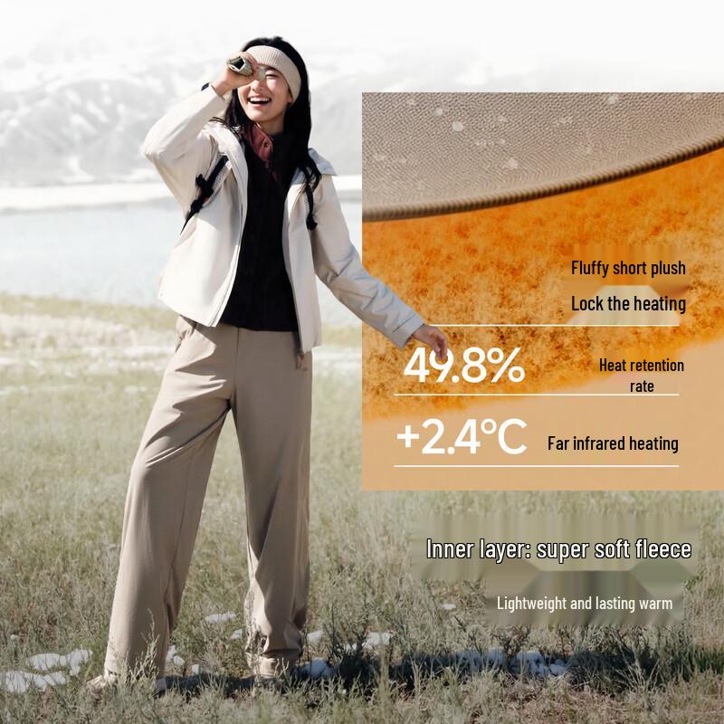 Beneunder Women's Double-Layer Thermal Fleece Straight-Leg Pants