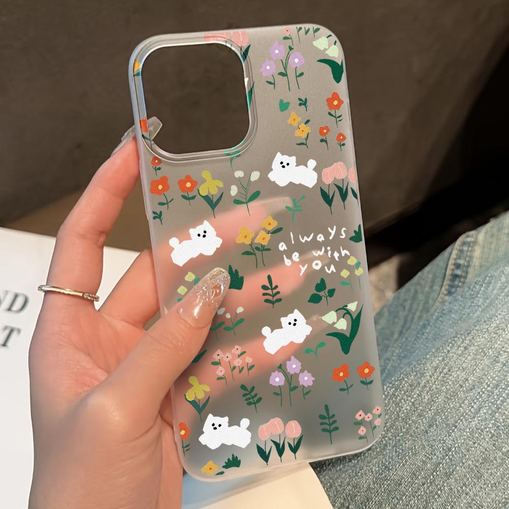 Mobile Phone Cases for iPhone 11 13 15 Pro Max 12 14 Pro Max Case iPhone 16 15 Plus 13 Pro 12 Frosted Texture Painted Cartoon Flowers