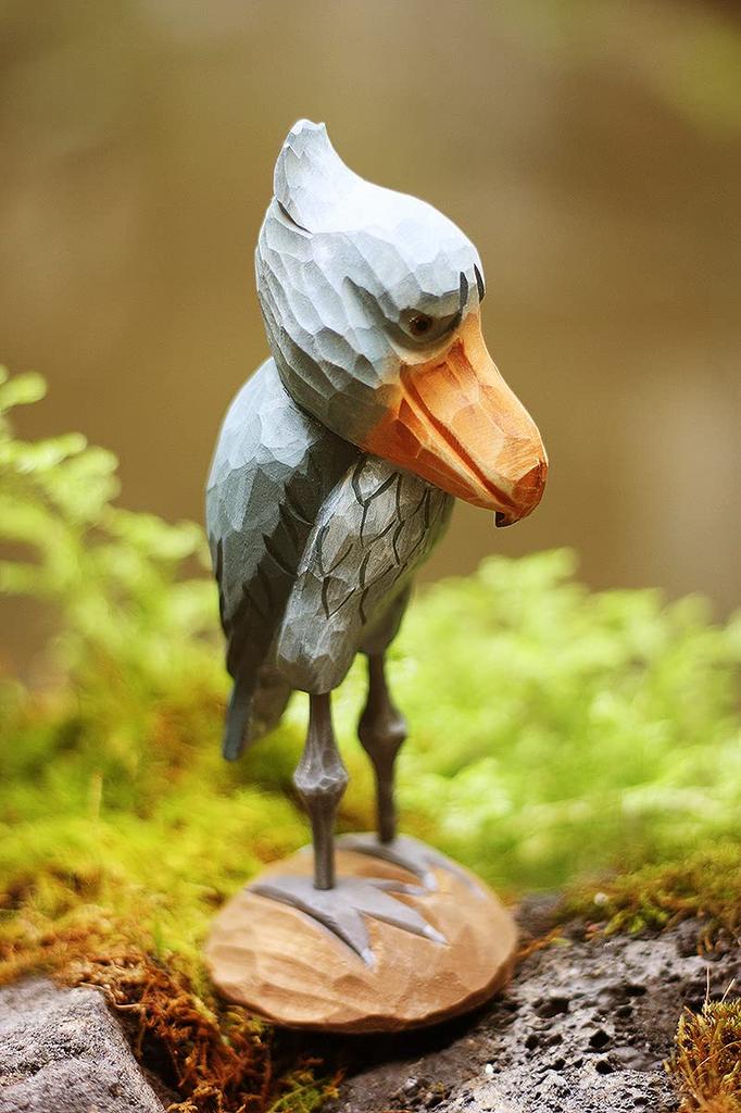 (hej!e) Shoebill Figurine, Wooden Carving, Wooden Object, Scandinavian Decor, Interior Decor, Doll, Handmade, Basswood (Gray)