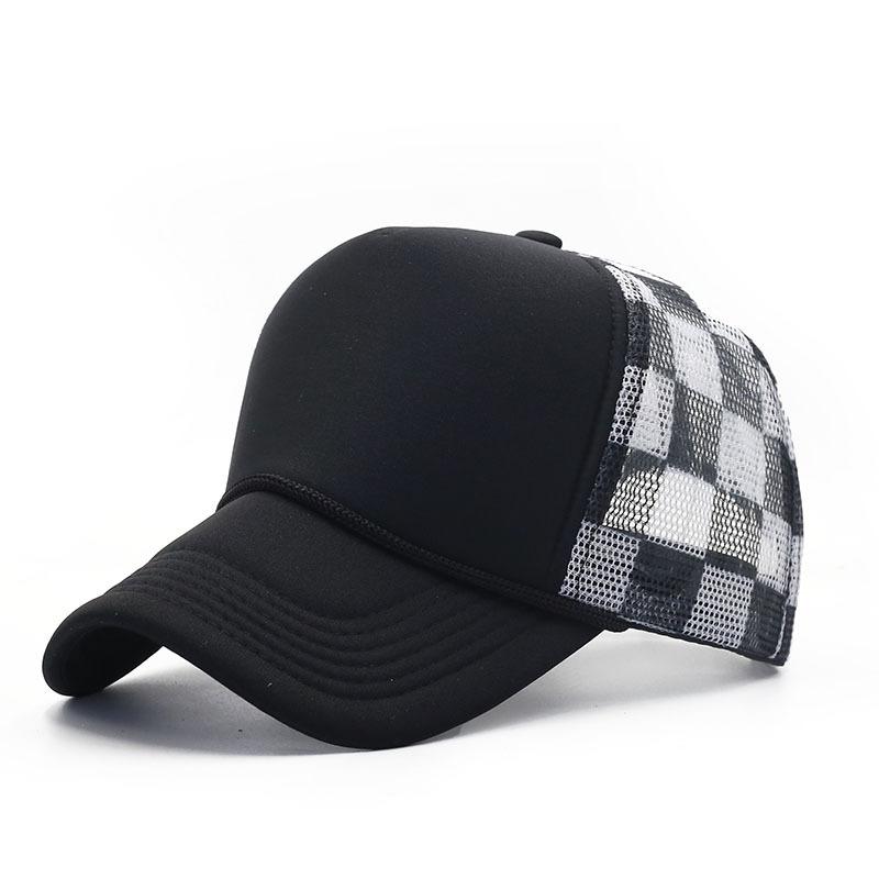 High Quality Truck Baseball Cap Plaid Printing American Truck Mesh Cap Breathable Sunscreen Shade Cap