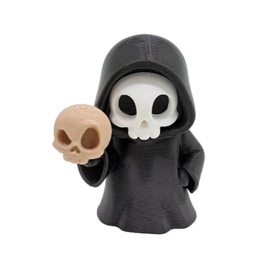 Mini Grim Reaper Statue, 3D Printed Halloween Skull Grim Reaper Figurine for Tabletop, Desk, Shelf Home Decor