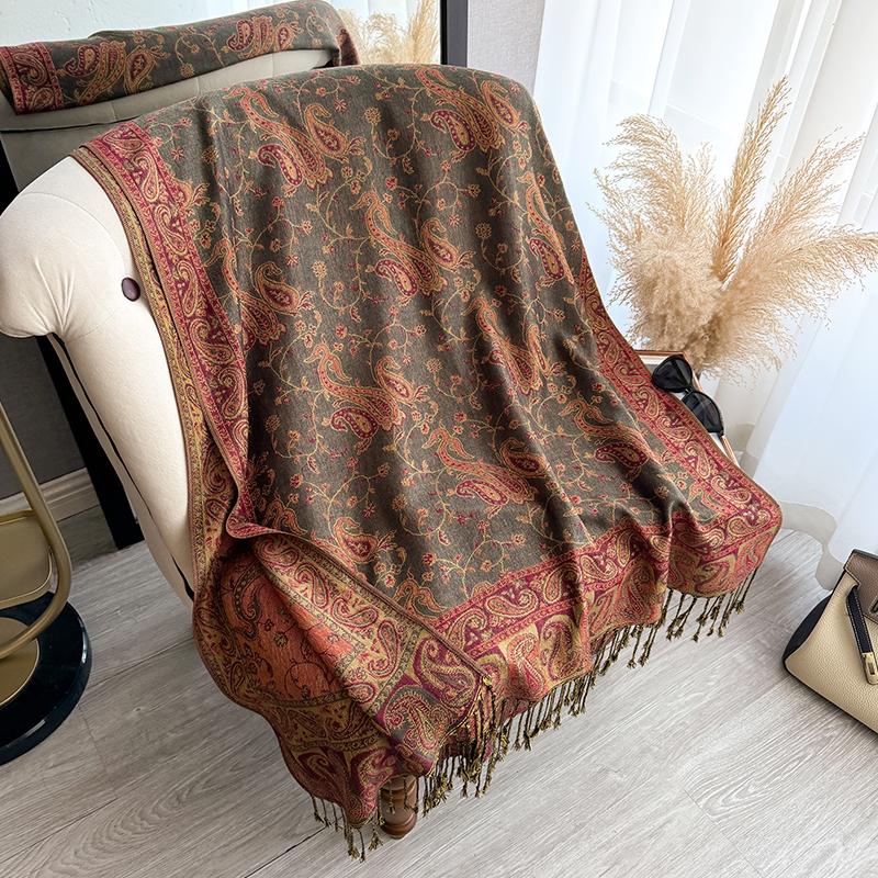 Tassel Blanket Design Thick Pashmina New Winter Warm Shawl Wrap Paisley Pattern Scarf Women Neckerchief Poncho Stoles