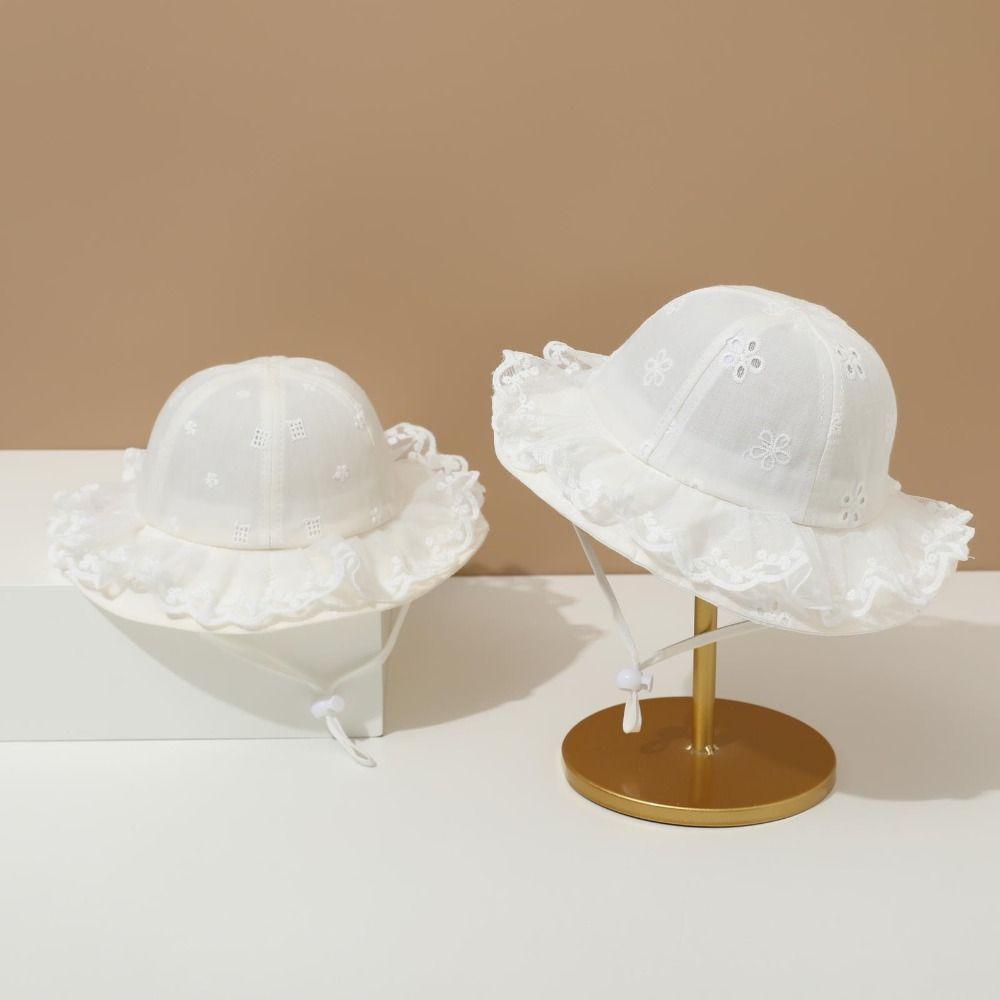 

Sunscreen White Lace Bucket Hat Princess Baby Fishermen Hat Casual Toddler Sun Hat Outdoor Style1