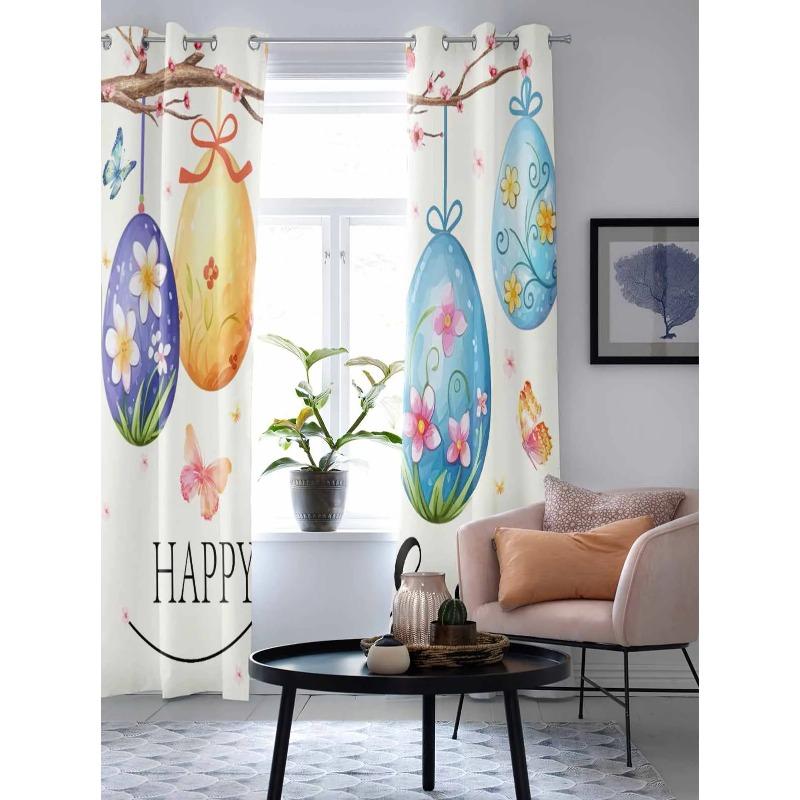 Easter Eggs On Tree Branch Window Curtains for Living Room Bedroom Curtain Modern Kitchen Blinds Drapes Curtains