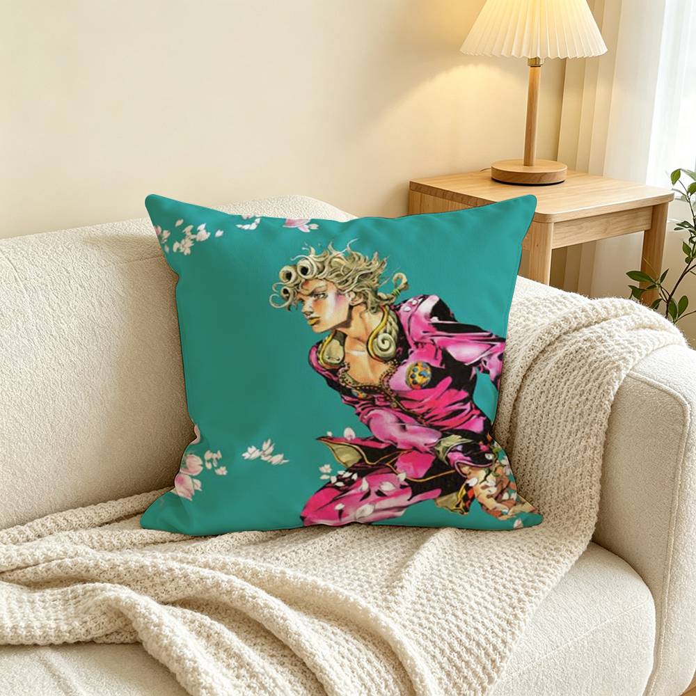 Anime J-JoJos Giorno Giovanna Square Double-Sided printed Pillow Case Bedroom Bedside Pillow Sofa Cushion Cover