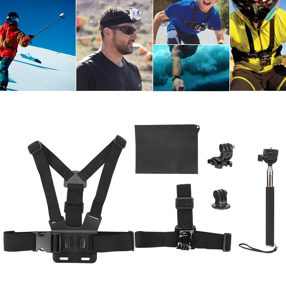 5 in 1 Universal Action Camera Accessories Kit for Gopro Sports Cameras Head Strap Mount Chest Harness Selfie Stick