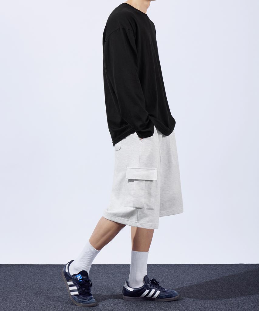 TOPBOY Heavy Duty One-Pleat Cargo Training Shorts White Melange