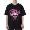 Oversized T Shirt Black Bad Omens Pink Mouth Graphic Gothic Horror Style For Casual Streetwear Fashion