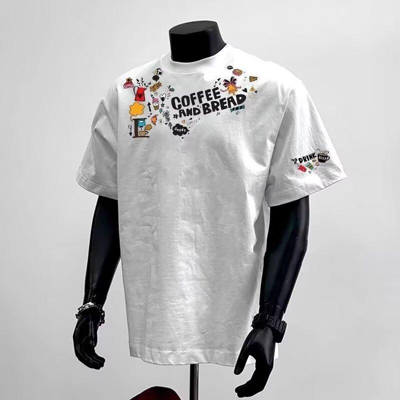 

Мужская футболка в американском стиле, крутая, повседневная, с коротким рукавом, летняя, трендовая, уличная, свободная, универсальная, с круглым вырезом 5XL белый