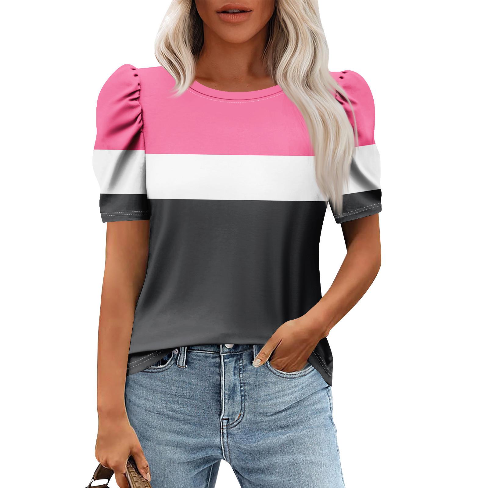 

Женские повседневные топы с коротким рукавом и круглым вырезом с принтом, туники, рубашки, летняя одежда XXL