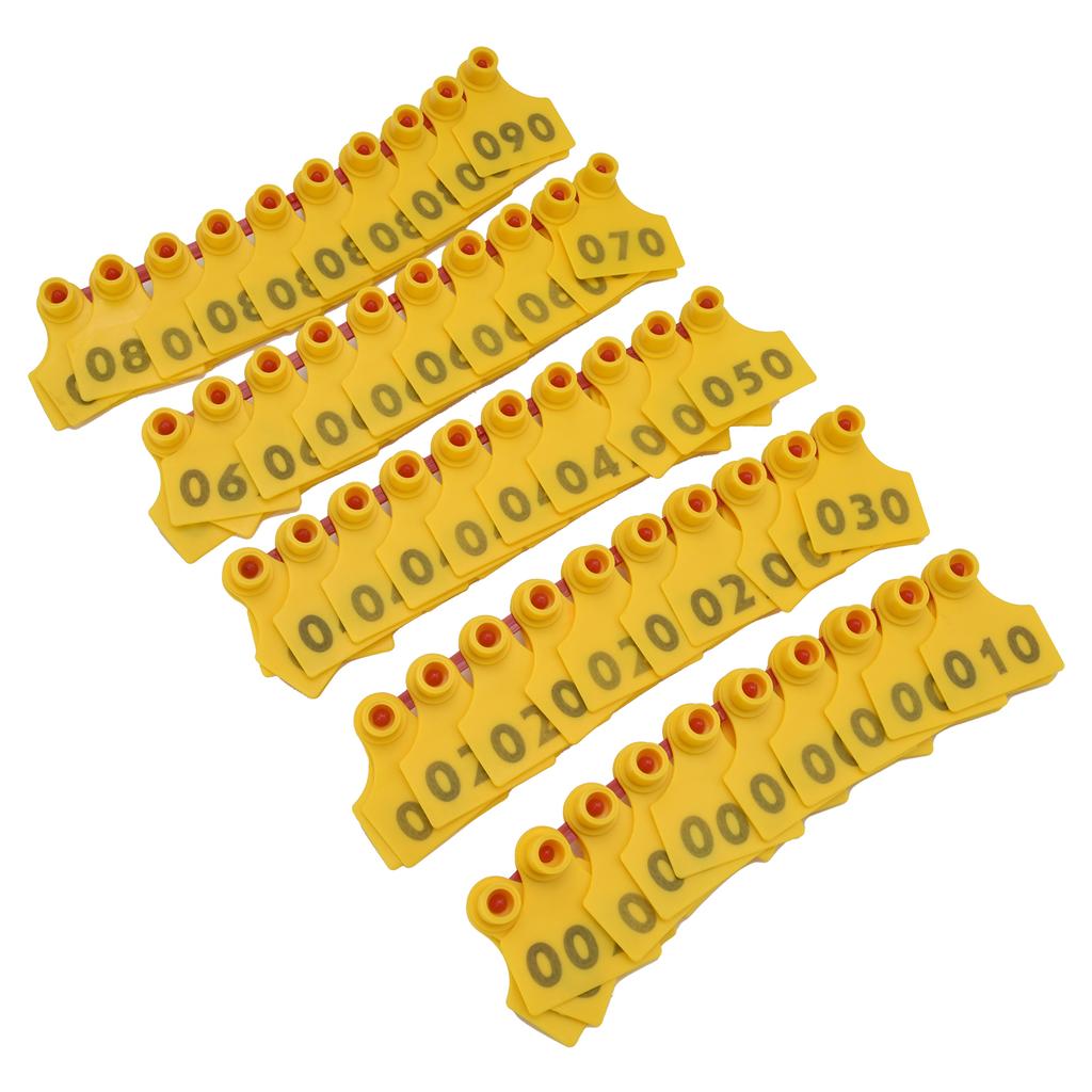 100Pcs TPU Pig Cow Ear Tag with Number 001‑100 Ear Label Tag Farm Livestock AccessoryYellow