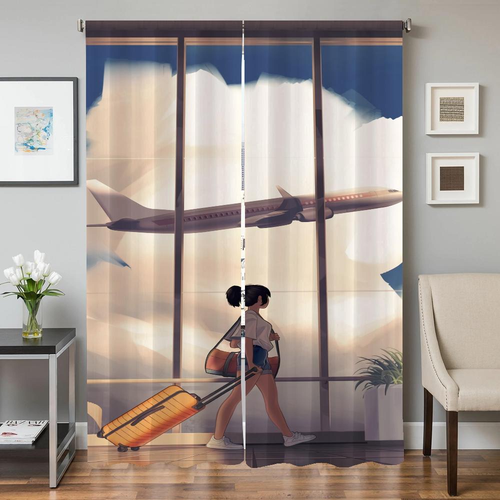 Home Interior Kitchen Curtains for Living Room 2 Pieces Blackout Curtains Door Curtain Young Girls Partition Bedroom Decoration