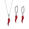Creative Enamel Red Chilis Pendant Necklace With Matching Earrings Gold Plated Stainless Steel Jewelry Set For Women
