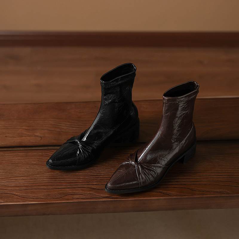 Krazing Po Microfiber Winter Pointed Toe Size 33 Western Boots Size 43 Butterfly-knot Med Heels Ankle Boots