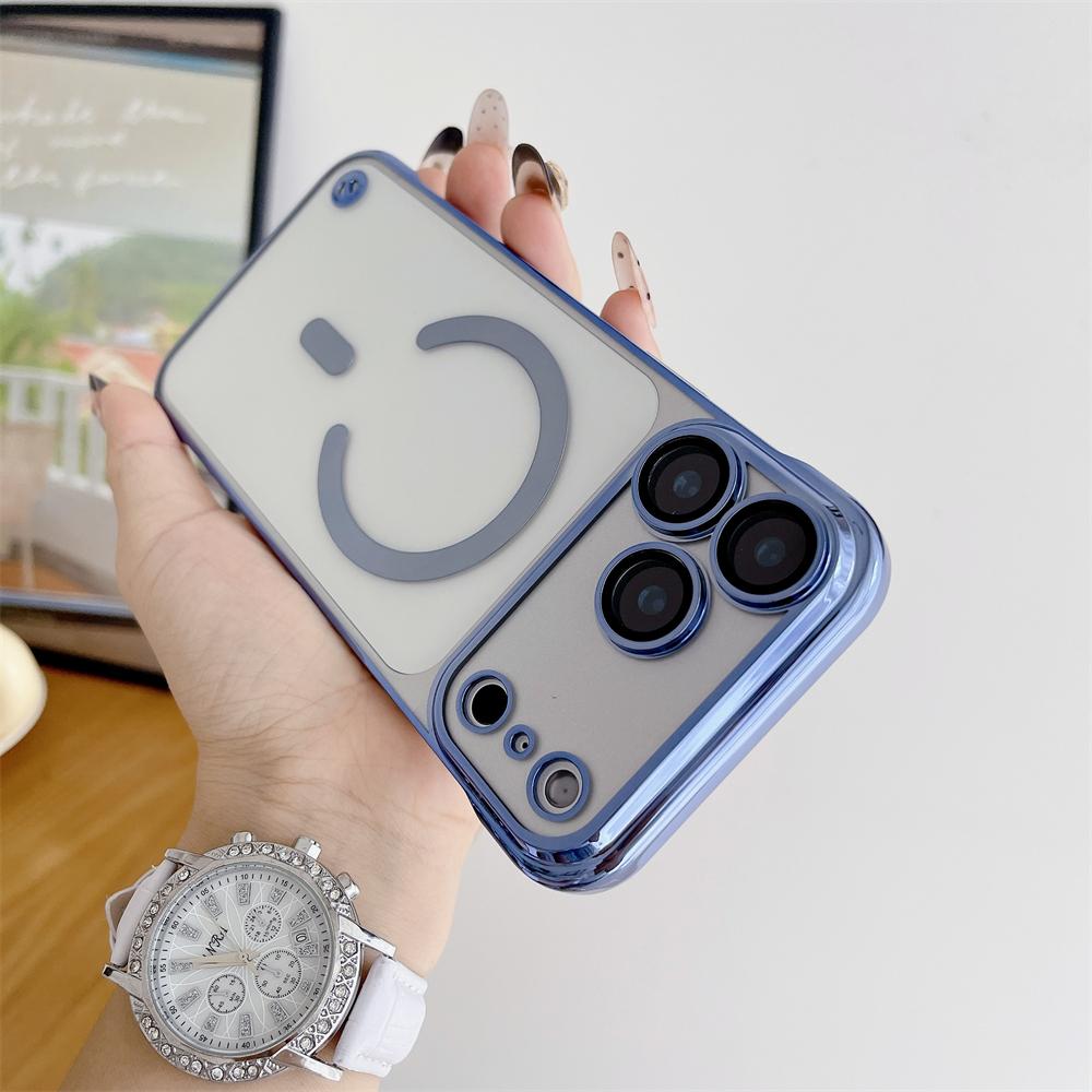 Plating Clear Half Pack Case For Magsafe For iPhone 17 14 13 15 16 Pro Max Plus Air Glass Lens Ultra Thin Frameless Cover